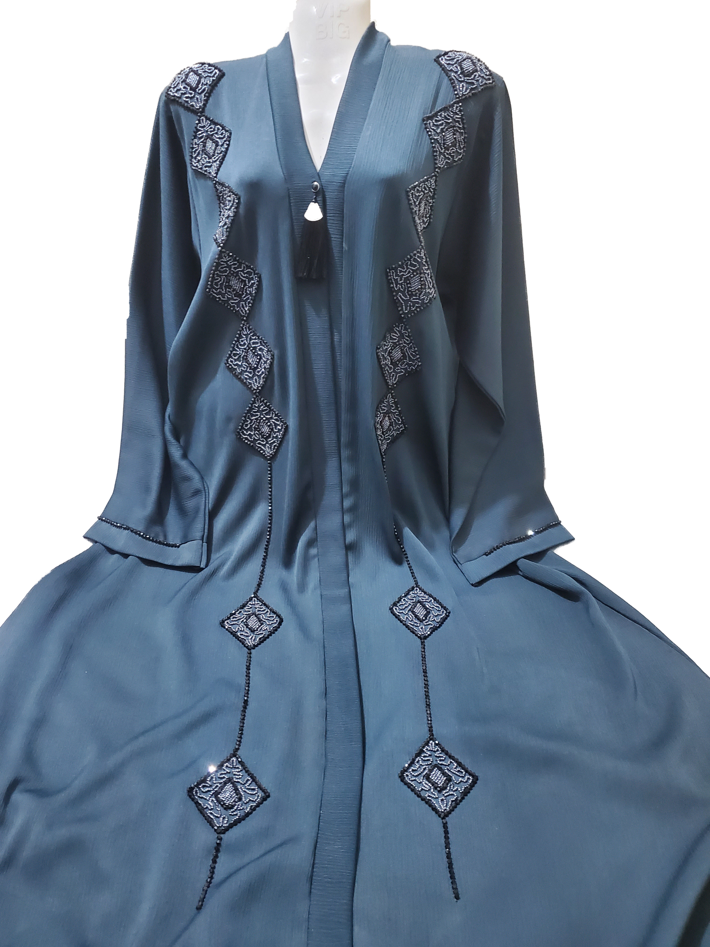 Teal blue LuxuryEmbroideredAbayawithTassel,pay advance n save 5% off