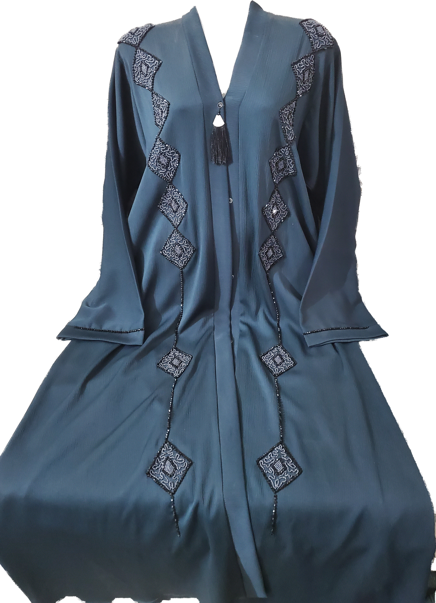 Teal blue LuxuryEmbroideredAbayawithTassel,pay advance n save 5% off