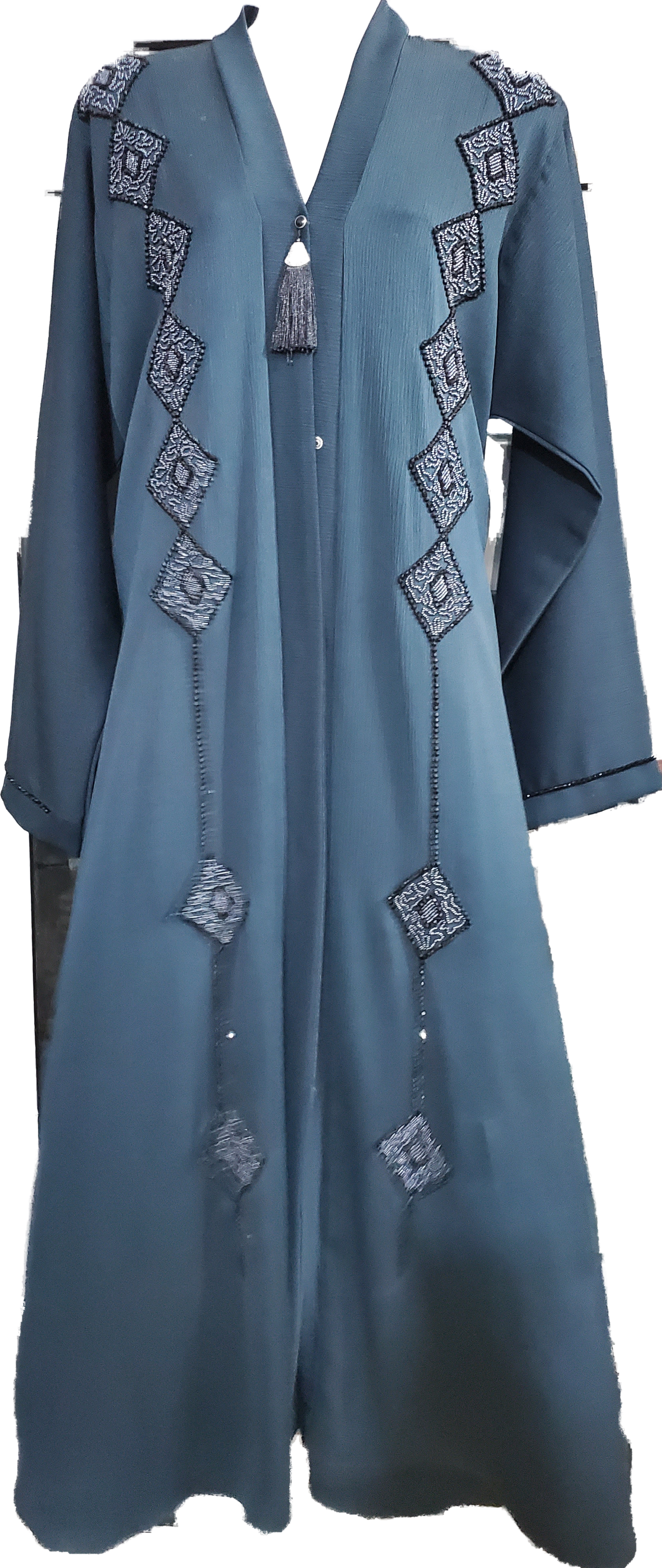 Teal blue LuxuryEmbroideredAbayawithTassel,pay advance n save 5% off