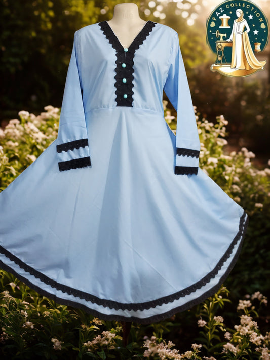 Sky blue cotton long maxi with full sleeves